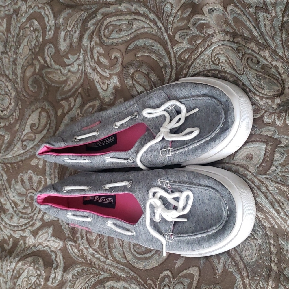 US Polo Assn shoes.  Gray with white stitching and laces. Size 10 womens.